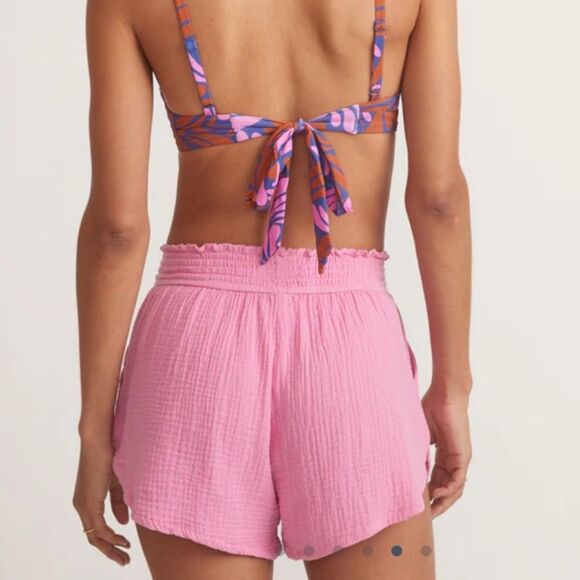 Marine Layer Women Corinne Double Cloth Pink Smocked Waist Shorts large EUC - Picture 5 of 12